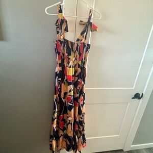 Navy Floral Tie-Shoulder Midi Dress